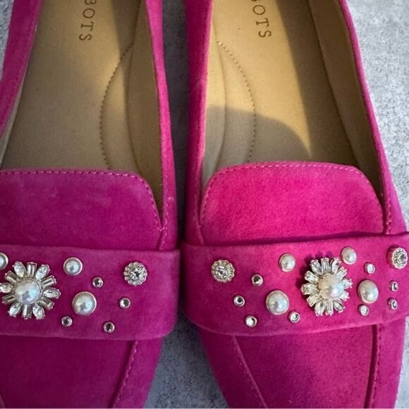 Barbiecore Talbots Pink FRANCESCA RHINESTONE DRIVING FLATS SUEDE Loafers Sz 8.5 - Picture 5 of 10